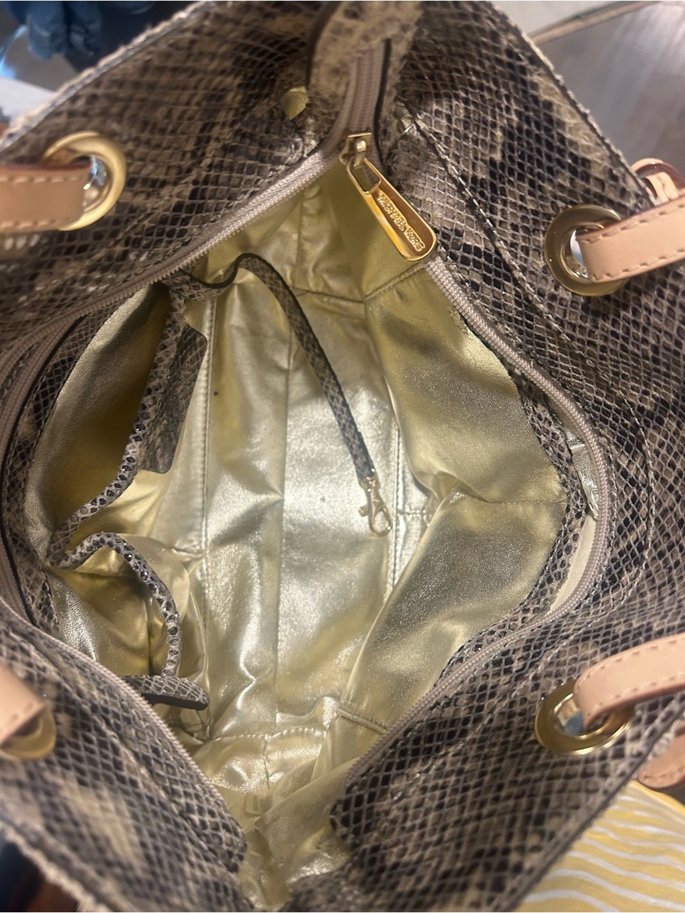 Michael Kors Snake-Print Tote in Tan and Black - Picture 5 of 8